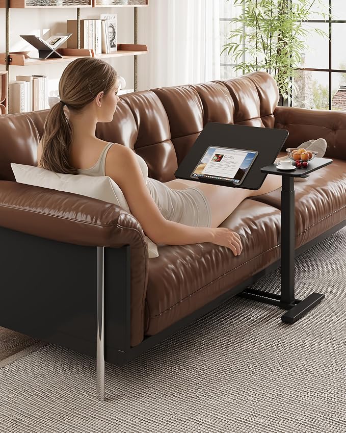 SANODESK Small Rolling Overbed Table Adjustable Height with Wheels, Mobile Laptop Desk with Tilting Desktop, Portable Computer Workstation for Home Office, Classroom, Bedside, Black