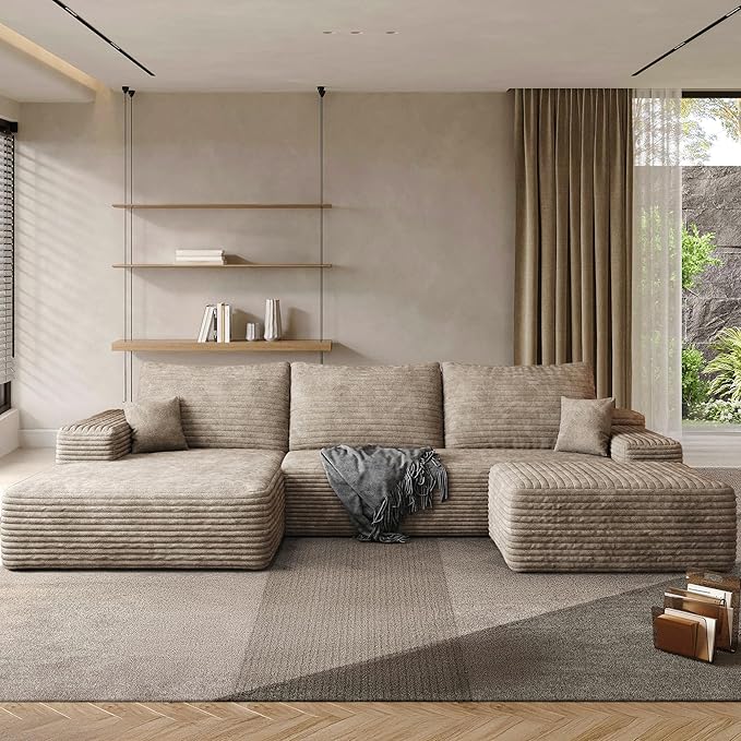108" Sectional Couches for Living Room Modern Modular Sofa with L-Shape Couchs Upholstered Boneless Couch Deep Seat Sectional Couch with Chaise (Camel, 108"Left facing chaise+2Seaters+1Ottoman)