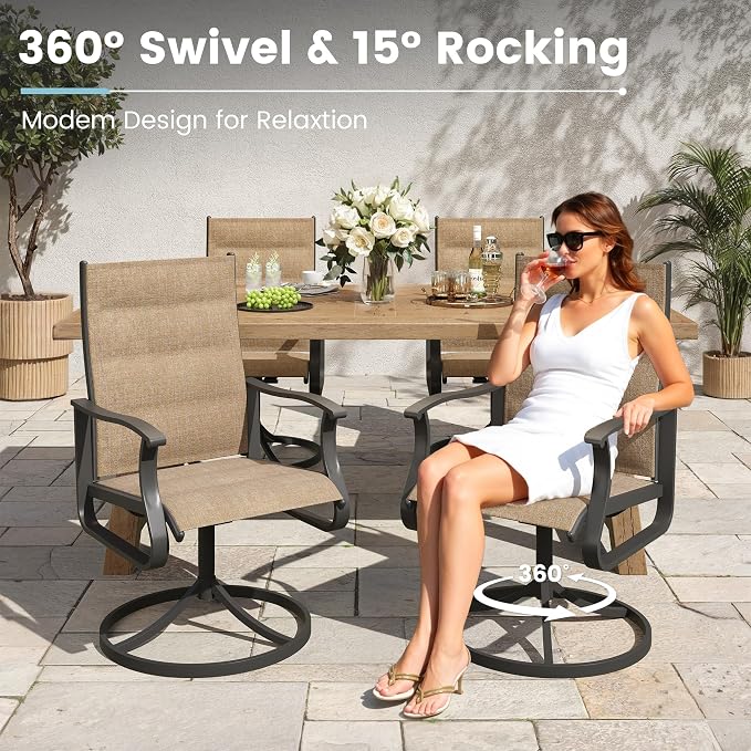 5 Pieces Patio Dining Set, Padded Patio Outdoor Furniture Set of 4 Patio Swivel Dining Chairs and 39" Patio Spliced Round Tabletop with Umbrella Hole, for Deck, Backyard, Poolside & Garden