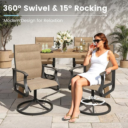 5 Pieces Patio Dining Set, Padded Patio Outdoor Furniture Set of 4 Patio Swivel Dining Chairs and 39" Patio Spliced Round Tabletop with Umbrella Hole, for Deck, Backyard, Poolside & Garden