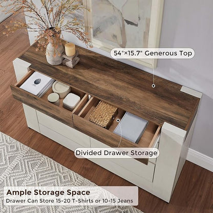 OKD 6 Drawer Dresser for Bedroom, 54" Wide Chest of Drawers with Thick Wood Design, Handleless, Modern Bedroom Dresser, Storage Organizer for Living Room/Entryway/Hallway, Antique White