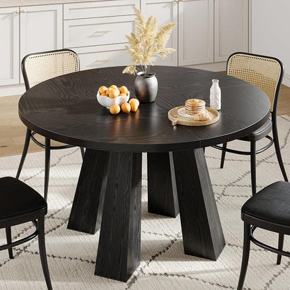 IDEALHOUSE 47" Round Dining Table for 4-6, Wood Kitchen Table with Sturdy Base, Farmhouse Circle Dinner Table for Dining Room, Living Room, 4 Strong Legs, Black