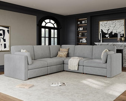 Oversized Modular Sectional Sofa V-Shaped Cloud Couches Gray | 109'' Deep Seat Couch for Living Room, 5-Seater Luxury Comfortable Corner sofa, Solid Wood Frame, Removable Washable Cover