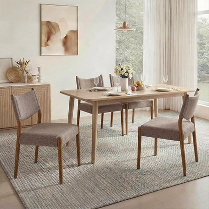 KISLOT Upholstered Dining Chairs Set of 2, Solid Wood Armless Kitchen Chairs with Soft Polyester Fabric, 18.9" Seat Height, Modern Dining Room Seating, 300 lbs Capacity, Brown