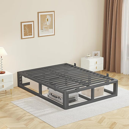 14 Inch King Size Bed Frame with Rounded Corner and Headboard Hole, Metal Platform Bed Frames 6 Non-Slip Guards, 3500lbs Heavy Duty Steel Slat Support, Squeak Free, No Box Spring Needed, Black