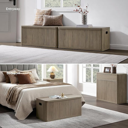 SICOTAS Storage Bench 40.2" Wide Shoe Bench with Lift Top Large Wooden Storage Chest Trunk Modern Blanket Chest with 2 Safety Hinges & Seating for Bedroom Entryway Living Room Hallway
