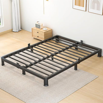 7 Inch Queen Bed Frame, Metal Platform Bed Frame with Round Corner Legs, 3500 lbs Heavy Duty Steel Slats Support, No Box Spring Needed, Noise Free, Easy Assembly, Black
