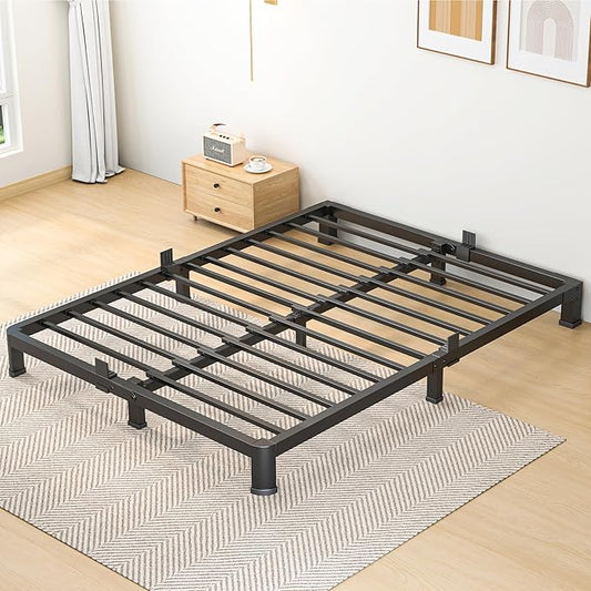 7 Inch Queen Bed Frame, Metal Platform Bed Frame with Round Corner Legs, 3500 lbs Heavy Duty Steel Slats Support, No Box Spring Needed, Noise Free, Easy Assembly, Black
