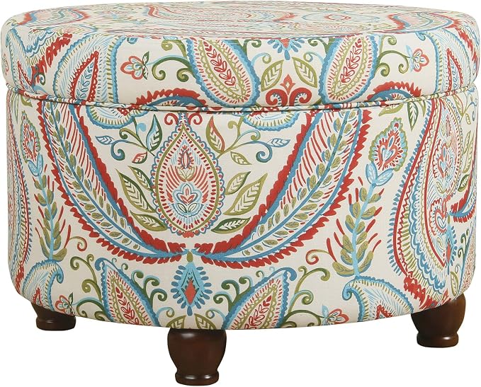 HomePop 24" Large Round Storage Ottoman - Bold Paisley