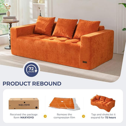 MAXYOYO Modular Sofa Couch, 75" Oversized Loveseat Boneless Cloud Couch with Deep Seat, Chenille Upholstered Living Room Comfy Sofa Chair for Living Room, No Assembly Required, Orange
