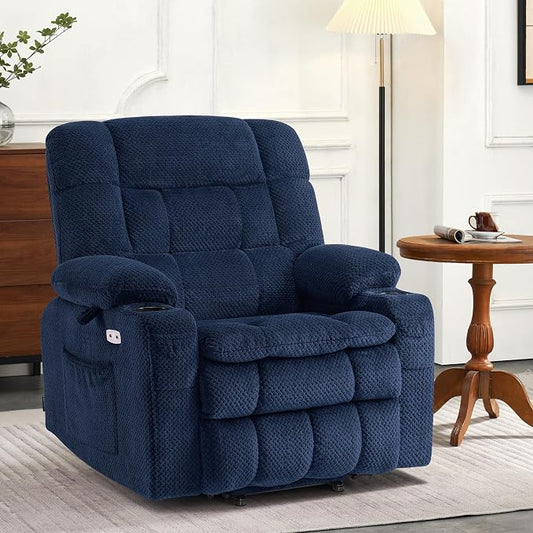 MCombo Small Dual Motor Power Lift Recliner Chair for Elderly, Zero Gravity Lift Chair with Heat and Massage, Lay Flat Recliner for Petite, USB Ports, Fabric R7894 (Small-Wide, Navy Blue)