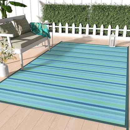 GENIMO Outdoor Rug for Patio Clearance, 6'x9' Reversible Plastic Straw Rugs, Lightweight Waterproof RV Camping Mat for Camper, Balcony, Deck, Backyard, Picnic, LightBlue