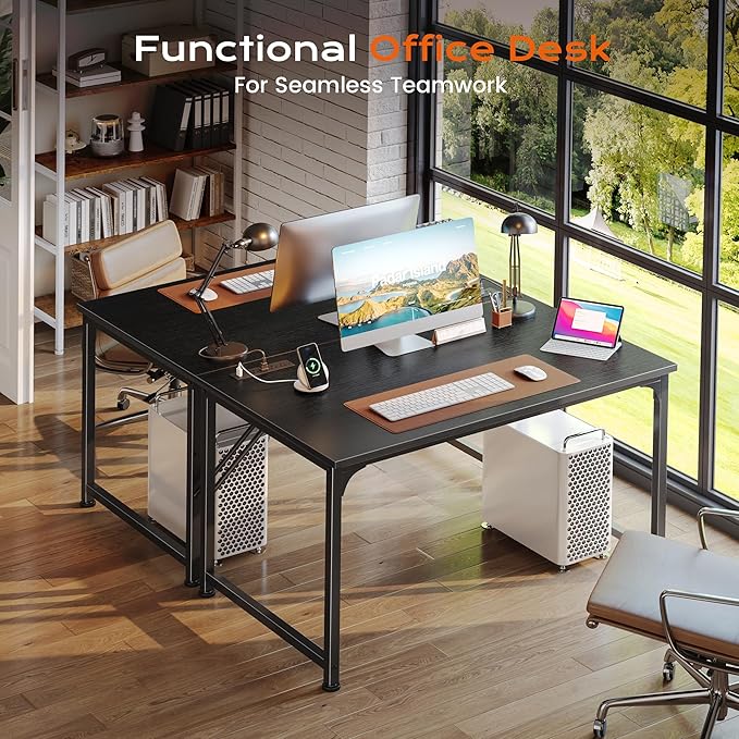 PRAISUN 40 X 24 Inch Deeper Desk with Power Outlets | Small Computer Desk for Bedroom, Office Desk for Work from Home, Writing Study Gaming Table, Stable Metal Frame, Black