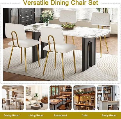 VECELO Dining Chairs Set of 2, Modern Upholstered Kitchen Chairs with Faux Leather Cushion Seat & Metal Legs for Kitchen, Living Room, Tufted Backrest Design, White