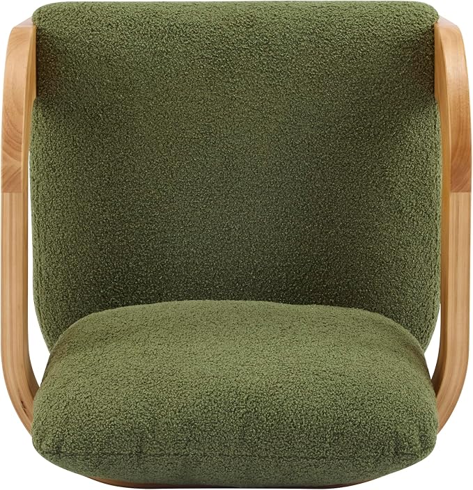 Christopher Knight Home Yorick Modern Boucle Dining Chair Set of 2 with Cushion, Solid Wood Dining Room Armchair Set, Curved Backrest Kitchen Side Chair, Living Room Comfy Extra Seat, Natural+Green