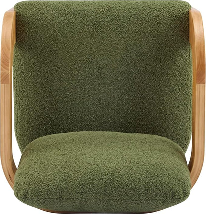 Christopher Knight Home Yorick Modern Boucle Dining Chair Set of 2 with Cushion, Solid Wood Dining Room Armchair Set, Curved Backrest Kitchen Side Chair, Living Room Comfy Extra Seat, Natural+Green