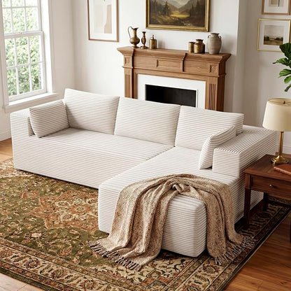 106" Cloud Sectional Boneless Couches for Living Room, Modular L Shaped Couch with Deep Seat Oversized Right Facing Chaise, Memory Foam Compressed Spineless 3 Seater Sofa for Apartment, Beige