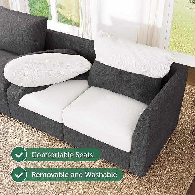 HONBAY Modular Sectional Sofa with Storage U Shaped Sectional Sofa, Convertible Couches for Living Room - Snowflake Velvet Grey