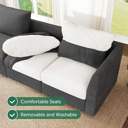 HONBAY Modular Sectional Sofa with Storage U Shaped Sectional Sofa, Convertible Couches for Living Room - Snowflake Velvet Grey