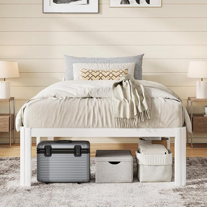 Allewie Metal Twin Bed Frame, 14 Inch 3500LBS Heavy Duty Platform Bed with Rounded Corner & Under Bed Storage, No Box Spring Needed, Noise Free, Easy Assembly, White