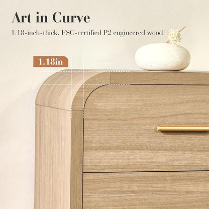Curved 6-Drawer Dresser for Bedroom, 54" Wide Modern Chest of Drawers, Vanity Desk TV Stand for Living Room, Closet Storage Drawers Organizer Furniture, Nursery, Hallway, Grey Oak