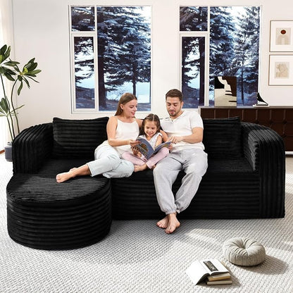 Hobestluk Modular Sectional Sofa Couches L-Shape Couch 3 Seat Modular Sofa Memory Foam Sectional Couches for Living Room, Cloud Couch (Round Black, 96", Left Hand Facing)
