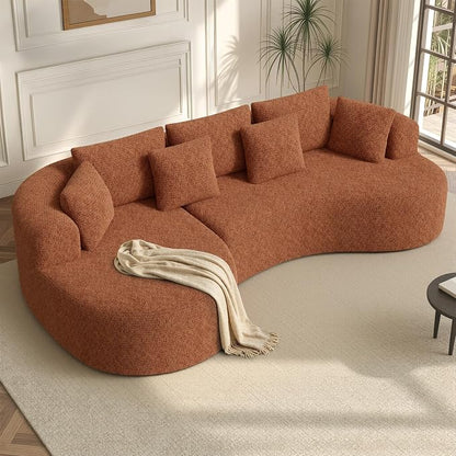 Luxanimarion 124" Curved Modular Sectional Sofa Oversized, L-Shape Boneless Couches for Living Room with Deep Seat and 7 Pillows, High-Density Memory Foam,Caramel Chenille Fabric, No Assembly Required