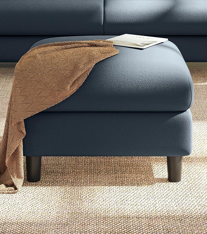Welzona Teddy Storage Ottoman, 26.7" Large Living Room Ottoman, All-Wood Coffee Table Ottomans with Storage, Tool-Free Setup Ottomans for Living Room, Bench for Bedroom, Blue Grey
