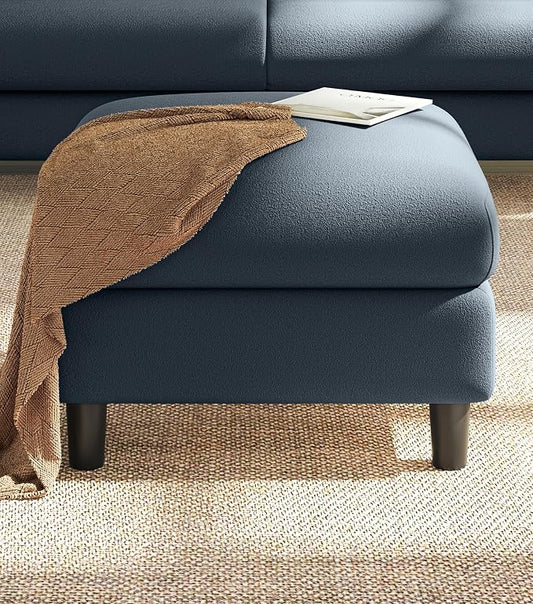 Welzona Teddy Storage Ottoman, 26.7" Large Living Room Ottoman, All-Wood Coffee Table Ottomans with Storage, Tool-Free Setup Ottomans for Living Room, Bench for Bedroom, Blue Grey