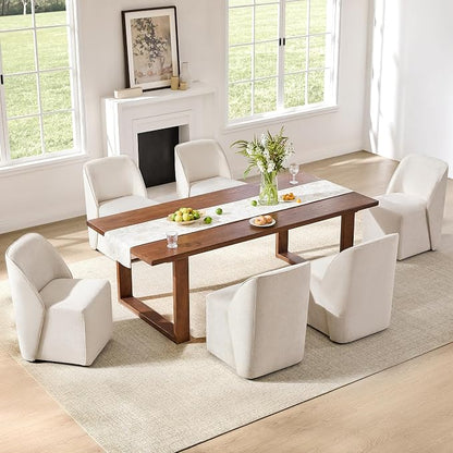 Watson & Whitely Modern Rolling Dining Chairs with Casters, Set of 2, Linen | Upholstered Seat, Removable Rollers, Fabric Armless Chairs for Dining Room, Living Room, Bedroom