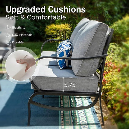 PHI VILLA Metal Patio Sofa with 5.75" Extra-Thick Waterproof Cushion, 3 Seater Deep Seat & High Back Outdoor Couch, All Weather Porch Furniture for Deck Backyard Front Porch Apartment,Gray