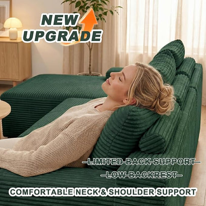 Mangodan 118'' Cloud Sectional Couch, U Shaped Boneless Couches for Living Room, Modular Sectional Sofa with Deep Seat Right Facing Chaise, Comfy Cloud Couch Sofa, Green
