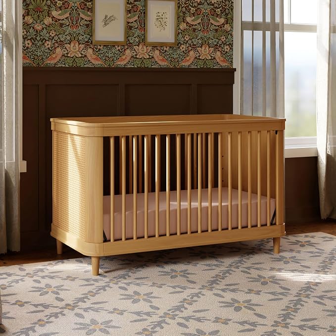 Namesake Marin with Cane 3-in-1 Convertible Crib in Honey and Honey Cane, Greenguard Gold Certified