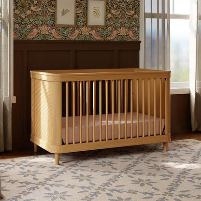 Namesake Marin with Cane 3-in-1 Convertible Crib in Honey and Honey Cane, Greenguard Gold Certified
