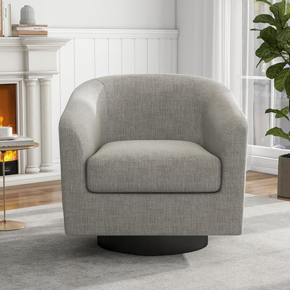 360° Swivel Barrel Accent Chair Upholstered Armchair, Modern Round Club Arm Chair Living Room Single Sofa Seating Bedroom Side Reading Seat in Fabric, Flax Khaki