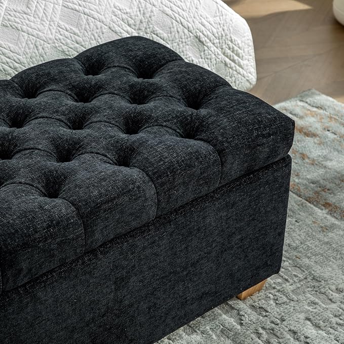 60.2" Storage Bench, End of Bed Storage Benches, Chenille Fabric Upholstered Ottoman Bench with Safety Hinge for Living Room Entryway Bedroom Hallway