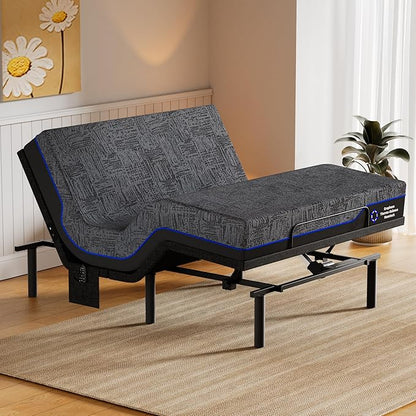 Amada Queen Adjustable Bed Frame and 10 Inch Cooling Gel Memory Foam Mattress Set, Head & Foot Incline, Wireless Remote, USB Ports, LED Night Light, Medium Firm Support