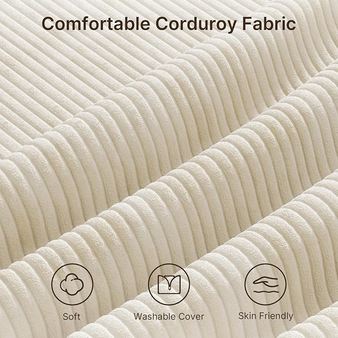 Gizoon 3 Seater Couches for Living Room, Cloud Sleeper Sofa with Double Cushion Corduroy Deep Seat Sofa Couches with 2 Pillows for Living Room Bedroom and Apartment,Pet-Friendly Fabric, Beige