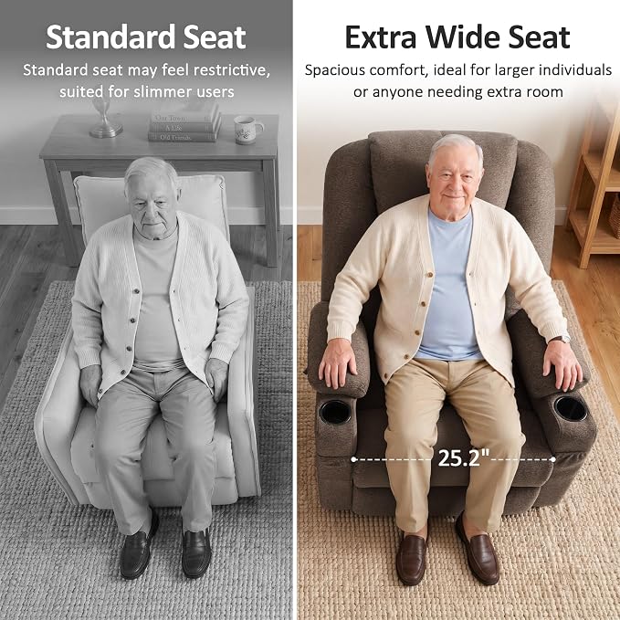 MCombo Power Lift Recliner Chair for Elderly R7510(Brown, Large-Wide) | Oversized for Big and Tall, Heat and Massage, USB& Type C Charging Port, FSC Certified