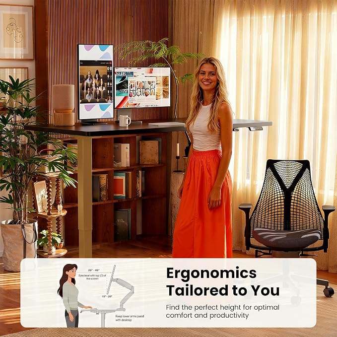 ErGear Height Adjustable Electric Standing Desk, 32 x 19 Inches Sit Stand up Desk, Memory Computer Home Office Desk, Black+Gold