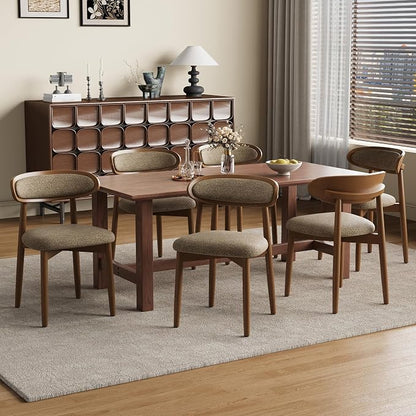 Wooden Dining Chairs Set of 6, Modern Fabric Upholstered Dining Room Chair, Kitchen Side Chairs, Farmhouse Dinner Chair with Curved Back for Kitchen, Camel