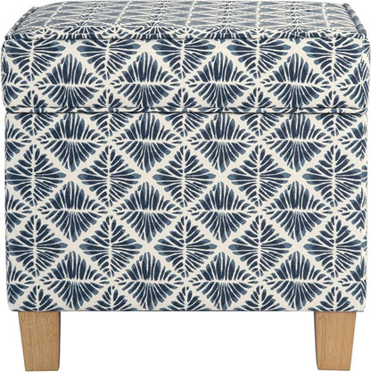 HomePop 18" Classic Square Storage Ottoman - Blue Geometric Pattern