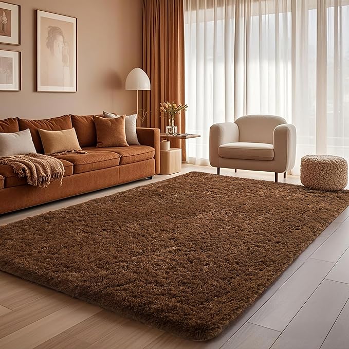Ophanie Brown Rugs for Bedroom Living Room, Fluffy Fuzzy Furry Carpet,Plush Soft Shaggy Bedside Indoor Floor 4x6 Area Rug for Kids Girls Boys Baby Teen Dorm Nursery Decor with Over 99 pcs Pile fibers