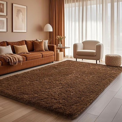 Ophanie Brown Rugs for Bedroom Living Room, Fluffy Fuzzy Furry Carpet,Plush Soft Shaggy Bedside Indoor Floor 4x6 Area Rug for Kids Girls Boys Baby Teen Dorm Nursery Decor with Over 99 pcs Pile fibers