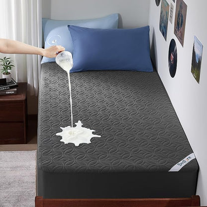 BEDLORE Waterproof Mattress Protector, Twin XL Size Mattress Pad with Deep Pocket 6"-15" Depth, Soft Breathable Dirt-Proof Bed Mattress Cover for Bedroom, College Dorm (Gray)