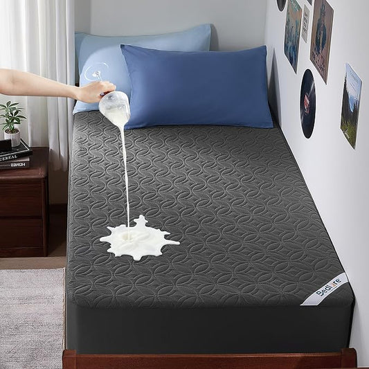 BEDLORE Waterproof Mattress Protector, Twin XL Size Mattress Pad with Deep Pocket 6"-15" Depth, Soft Breathable Dirt-Proof Bed Mattress Cover for Bedroom, College Dorm (Gray)
