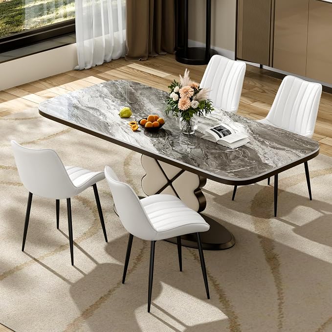VECELO Dining Chairs Set of 2, Vegan Leather Fabric & Metal Frame, Mordern Style for Kitchen, Living Room,Offcie，White