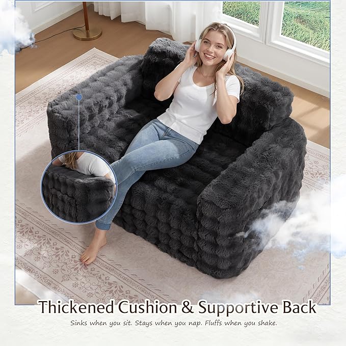 ZurNesfure Sofa Couch Loveseat, Memory Foam Couch with Pillow, Modern Cloud Couch with deep seat and Removable Washable Cover Boneless Sofas for Living Room Bedroom Apartment (Darkgrey,Loveseat)
