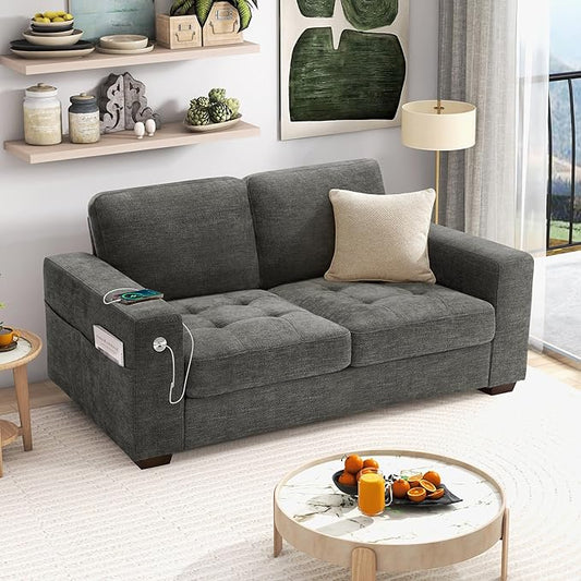Hanherry 70" Sofa for Living Room, Modern Comfy Couch with Medium Firm Seat Cushion, Removable Cover,Wide Armrest,USB/Type-C Port,Chenille Fabric Couches for Small Space,Apartment