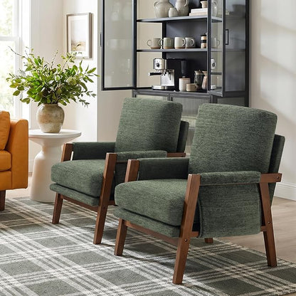 RNKSFX Green Accent Chairs for Living Room Set of 2, Modern Arm Chairs for Bedroom, Wooden Upholstered Mid Century Accent Chairs, Fabric